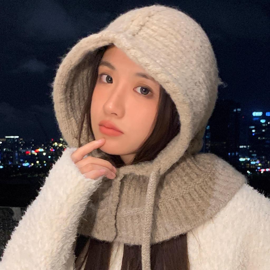 New Hat Women's Autumn and Winter Knitted Hooded Scarf Integrated Thermal Ear Hat