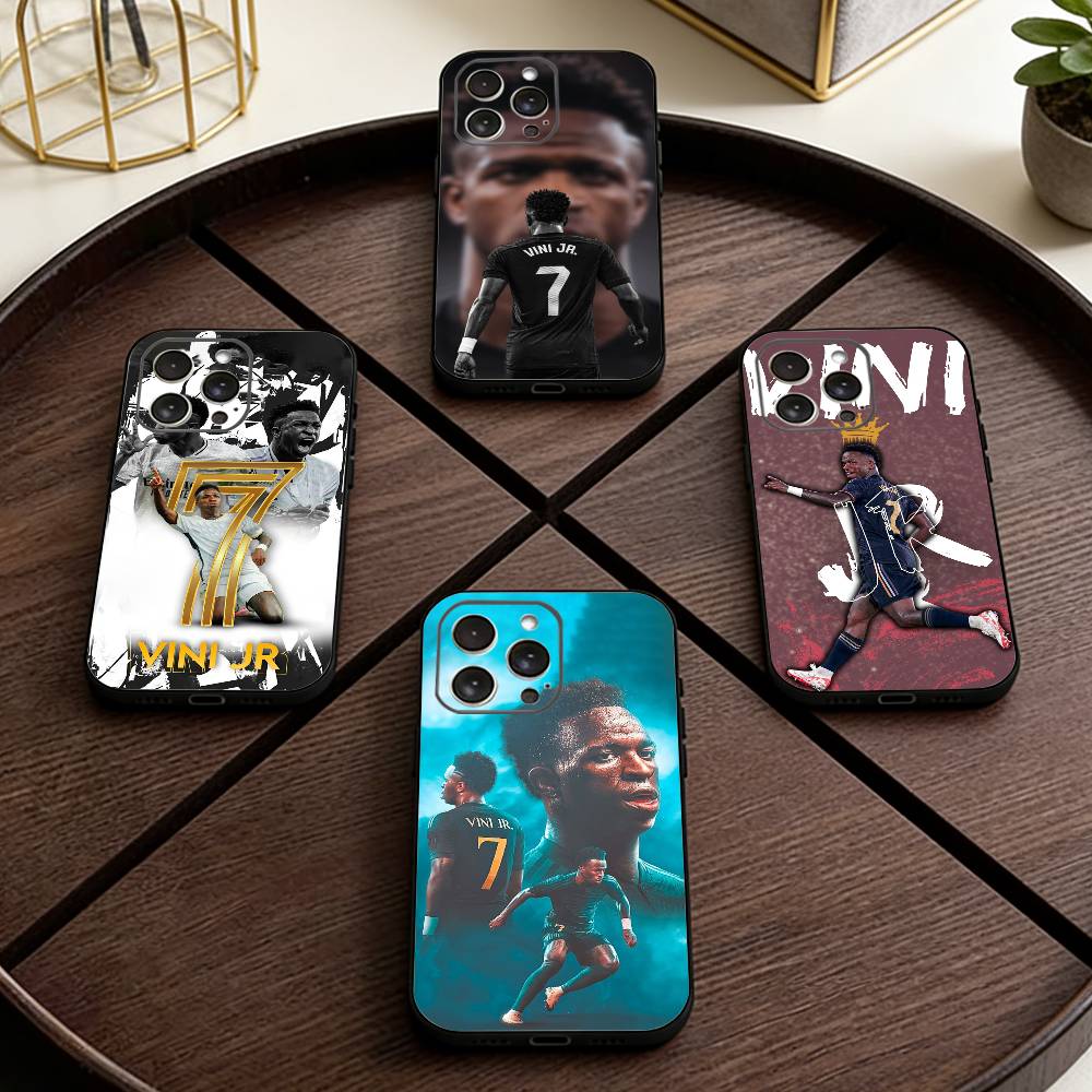 Football Player V-VINI J-JR Phone Case For iPhone 17,16,15,14,13,12,11 Plus,Pro Max,XS,Soft Silicone Black Cover