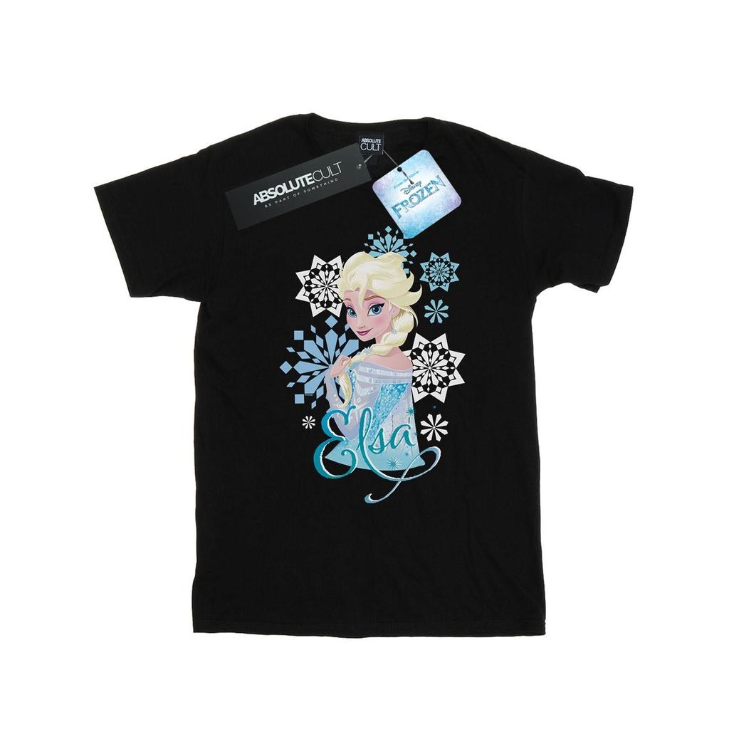 Disney Girls Frozen Elsa Snowflakes Cotton T-Shirt