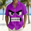 Cartoon Angry Expression Print Short Sleeve Shirt, Loose Comfortable Breathable Lapel Cardigan, Trendy Top for Vacation and Casual Wear