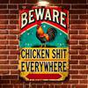 An Antique "Beware of Chicken Poop Everywhere" Aluminum Sign, 8x12 Inch - Rustic Metal Plate for Outdoor Patio Backyard Doorway