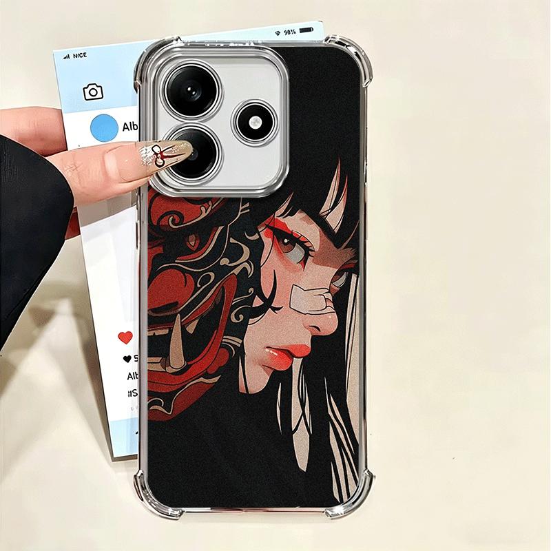 Японская маска Они Девушка Мягкий чехол для телефона для Xiaomi Poco X7 X8 Pro Max X6 X5 X3 F8 Ultra F7 M8 M7 M5S Redmi 15C 15A 15 14C 13C 12C