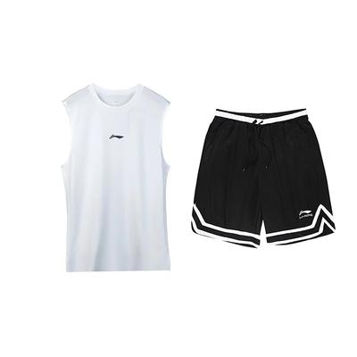 Li Ning Удобный пуловер с круглым вырезом Простой топ Дышащий Универсальный Модный Шорты с завязками Повседневный Спортивный комплект Комплекты унисекс YVSV027-1+YAPV001-1