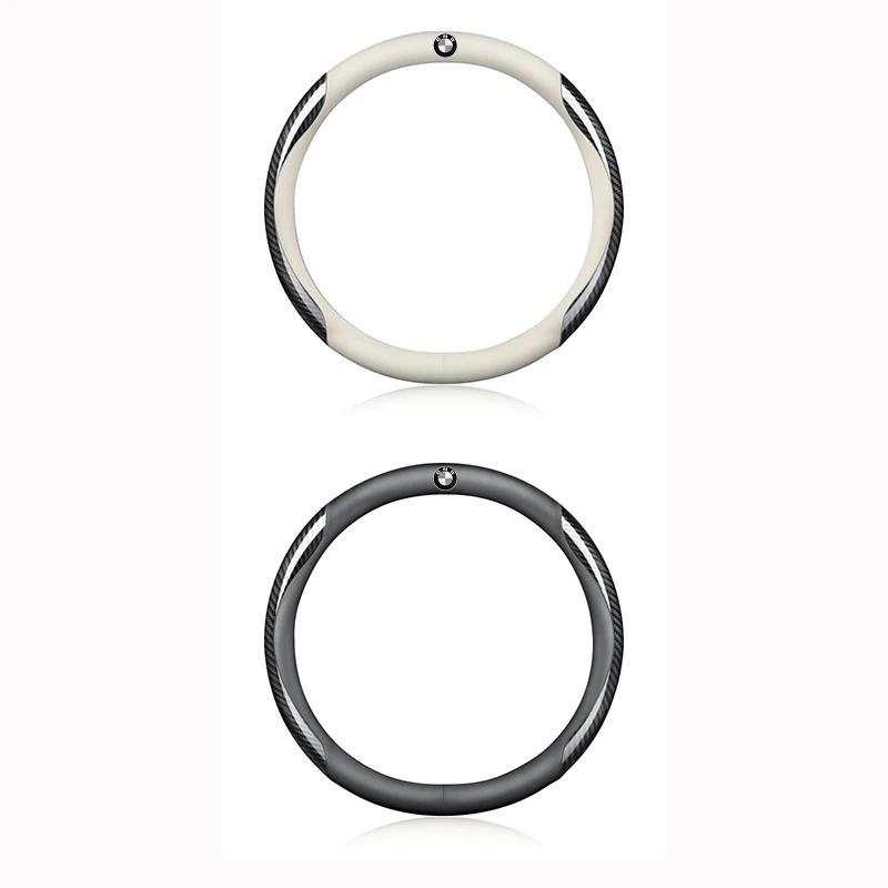 XNBYJ1 For BMW PU Leather Carbon Fiber Car Steering Wheel Cover Emblem Car Accessories For BMW 50th Kith M X1 X2 X3 X4 X5 X6 X7 E46 E90