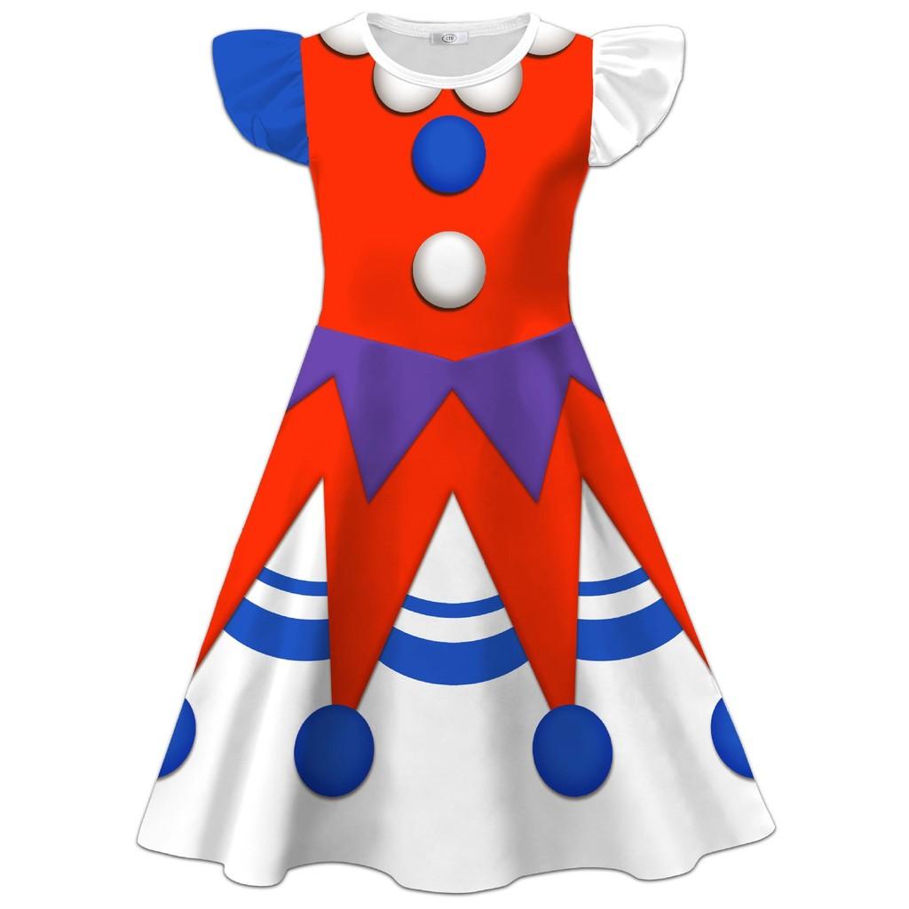 26269 Kids Girls Lily Lovebraids Clown Printed Ruffle Sleeveless Dress