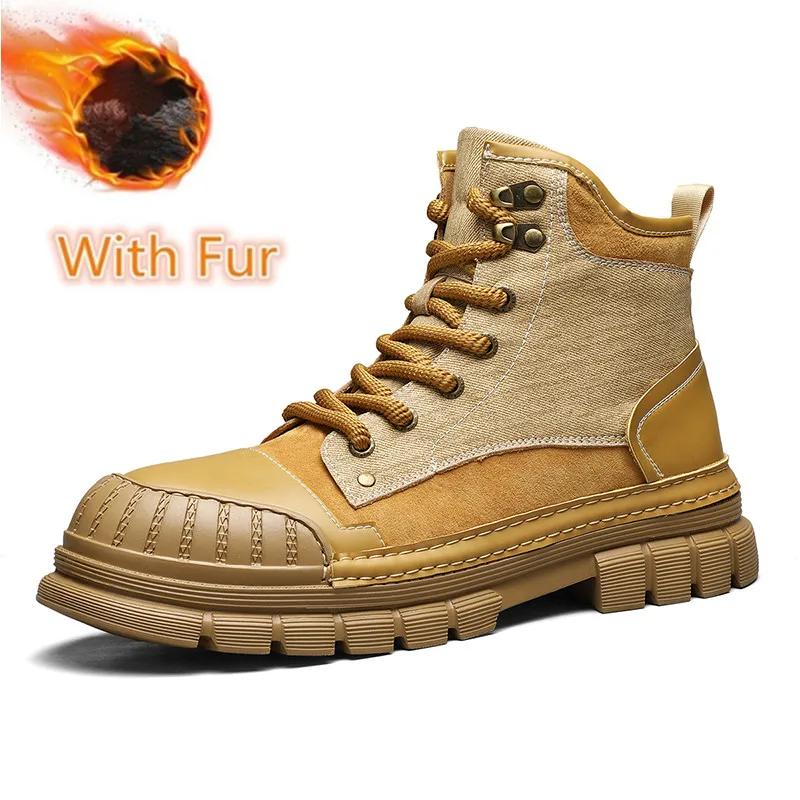 Нескользящие теплые зимние ботинки, новые классические мужские кожаные мотоциклетные ботинки, повседневная обувь для мужчин на открытом воздухе, модные ботинки на толстой подошве