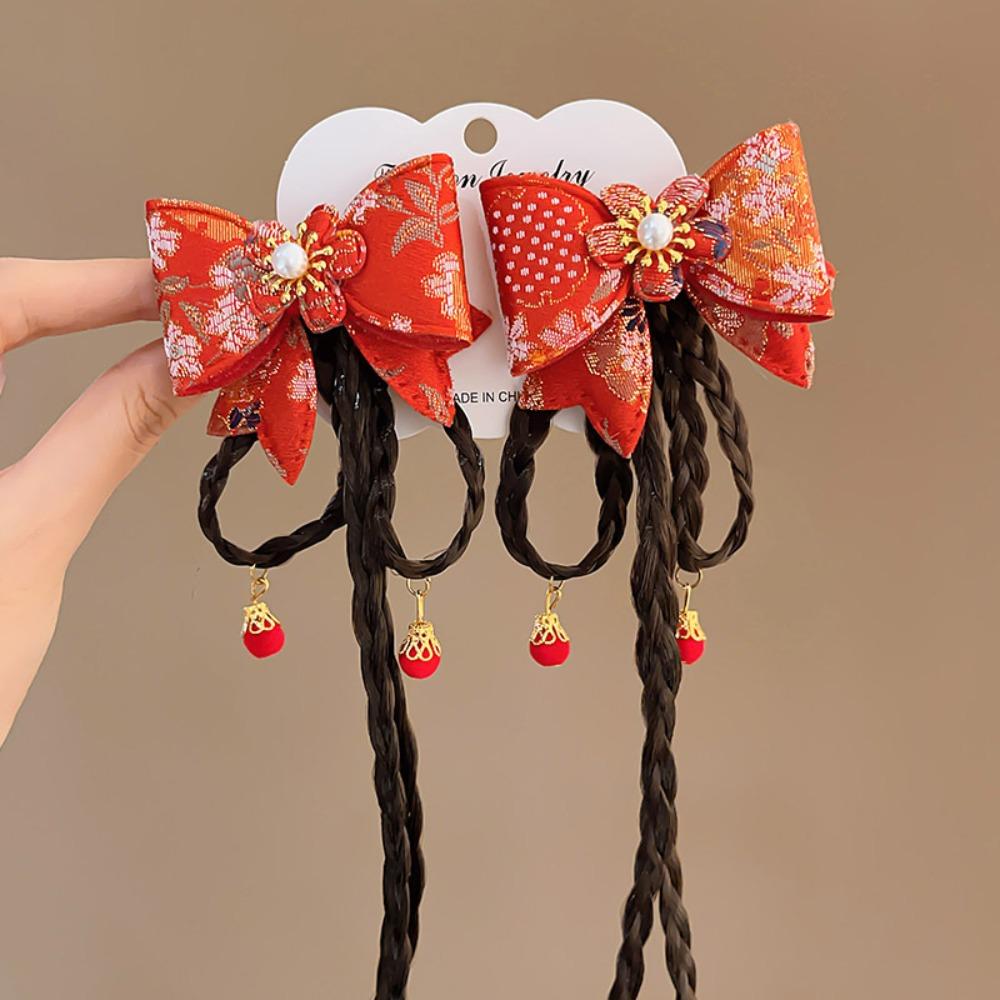 Tassels Children Bow Wig Hairpin Flower Ancient Style Hairpin Chinese New Year Headwear Girls