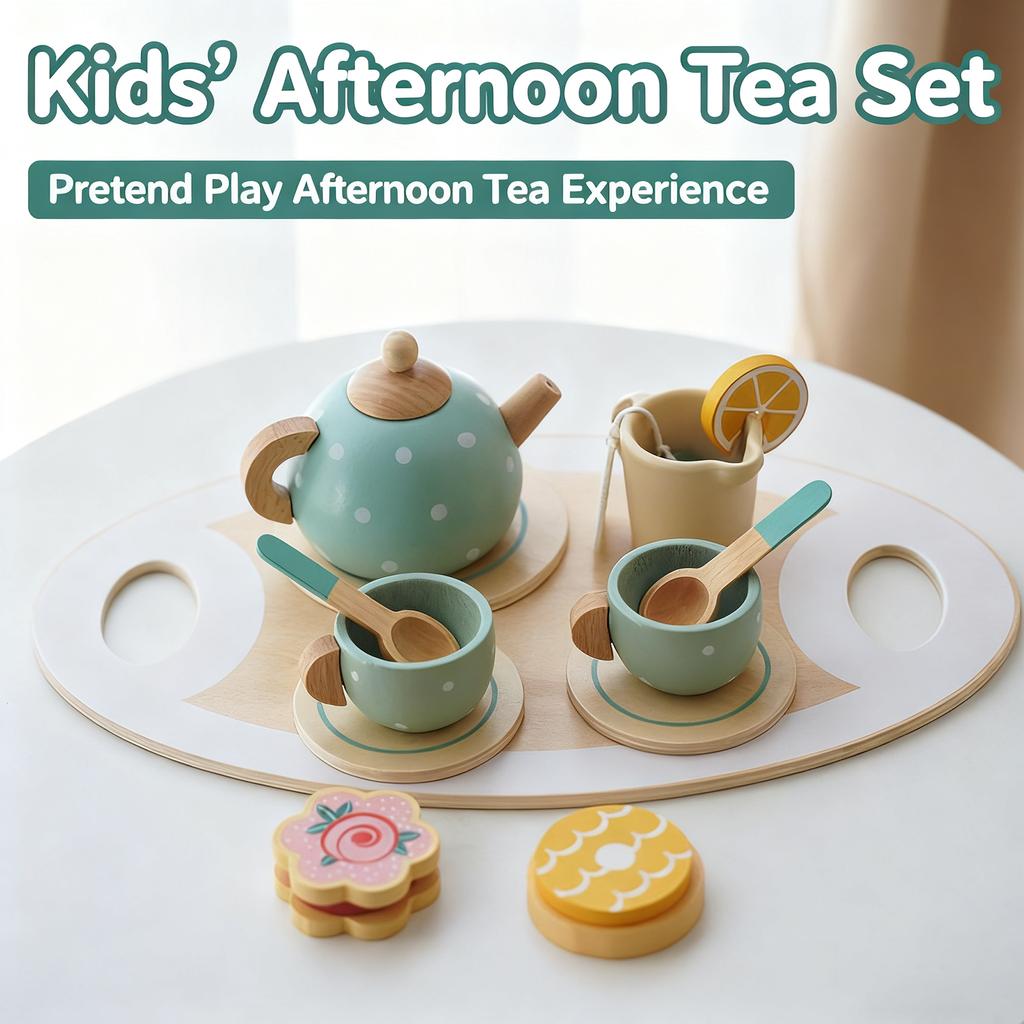 Children's Play House Early Education Simulation Dessert Cake Selling Teapot Cup Tea Set Wooden Toy