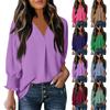 Женская мода V-образный вырез Повседневная свободная рубашка с длинным рукавом Блузка Топы Футболка