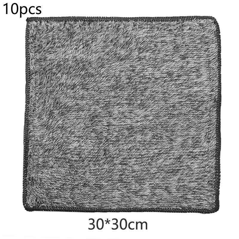 10pcs Gray Bamboo Charcoal Thickened Super Absorbent Dishcloth Oil Resistant Kitchen Wipes Microfiber Cleaning Cloths