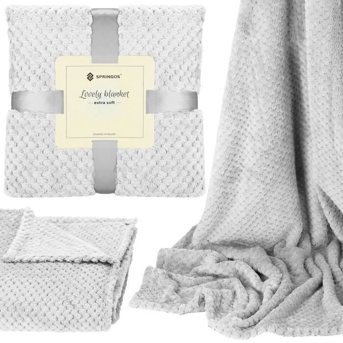 Покрывало - SPRINGOS® - Мягкий теплый плед - 200x220 см - 100% полиэстер - Светло-серый