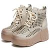 Fashion 2024 New Design Summer Women Boots Genuine Cow Leather Hollow Out Height Increasing 7cm Wedges Heel Platform Ankle Boots