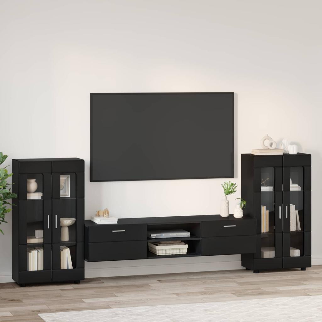 TV Cabinet Set with Drawers FLORIN 3 pcs Black Engineered Wood