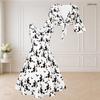 Women Plus Size White Halloween Cartoon Print Mid Sleeve Midi Dress Set