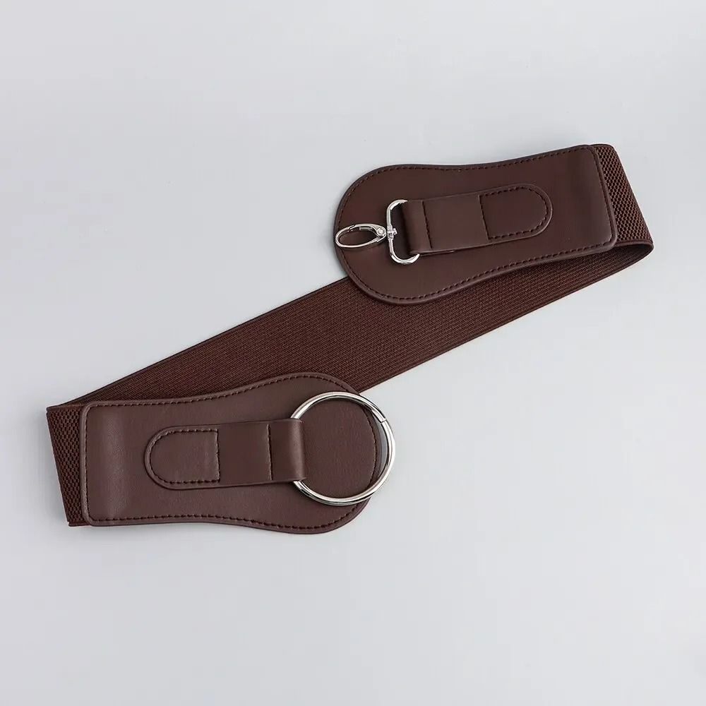Wide Width PU Leather Belt Coffee Black Elastic Belt Fashion Casual Waistband Daily Wear