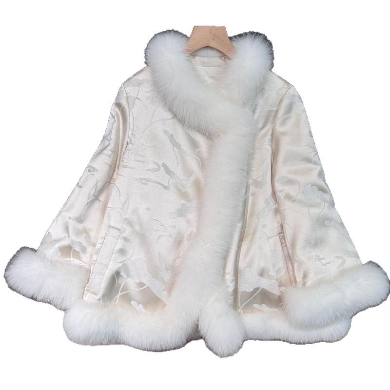 Реальное фото куртка лисий мех женская натуральный волос китайский стиль пуховик пальто