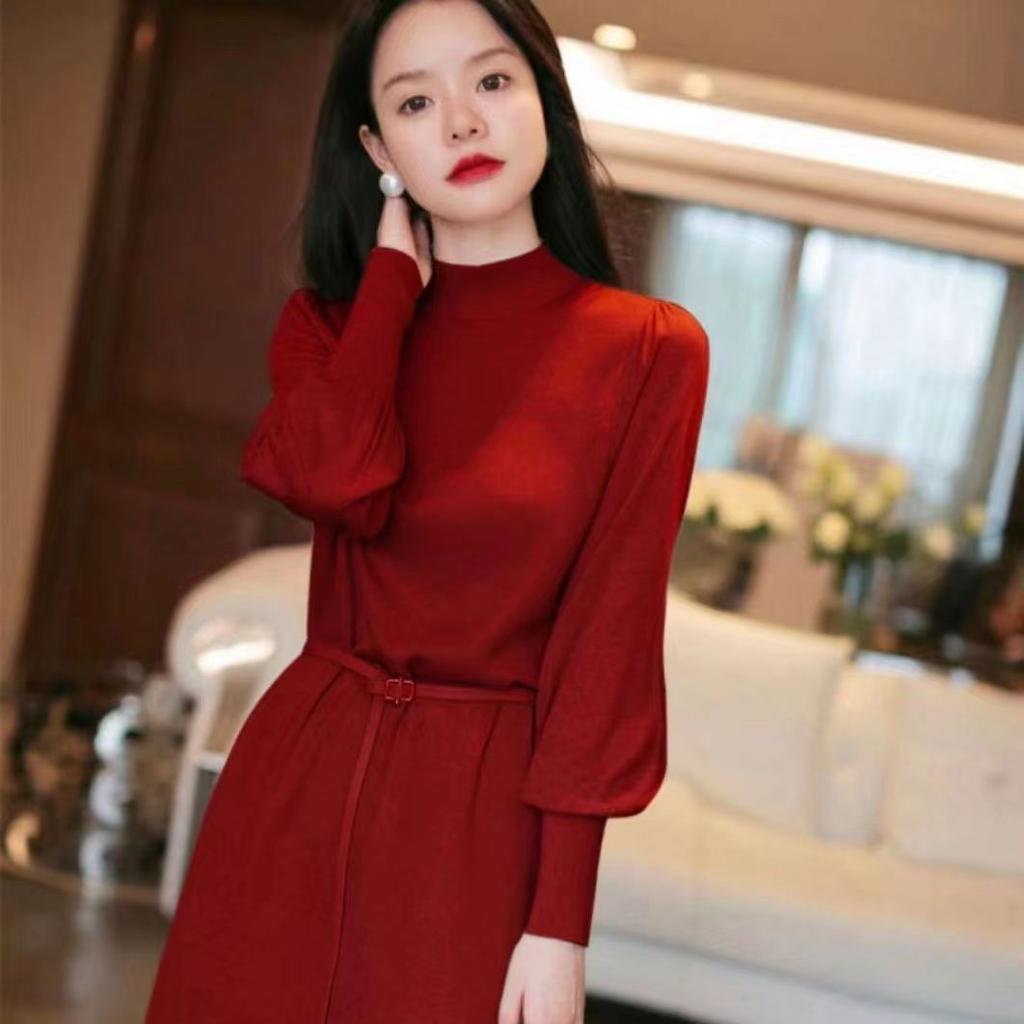 Новое осенне-зимнее трикотажное платье, женское нижнее белье, средней длины до колена, стильный свитер, нижняя юбка