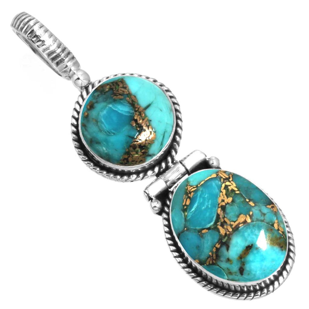 925 Sterling Silver Pendant Women Gemstone Handmade Jewelry Friendship Day Gift Blue Green Purple Copper Turquoise Pearl Lapis Mother Of Pearl