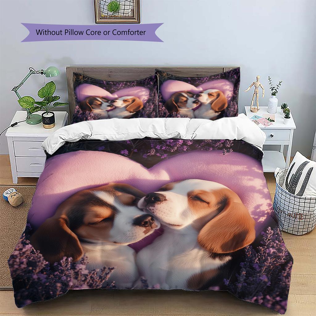 Two Beagles Pattern Bedding Home Decoration Birthday Gift (1 * duvet cover + 2 * pillowcase, without core)