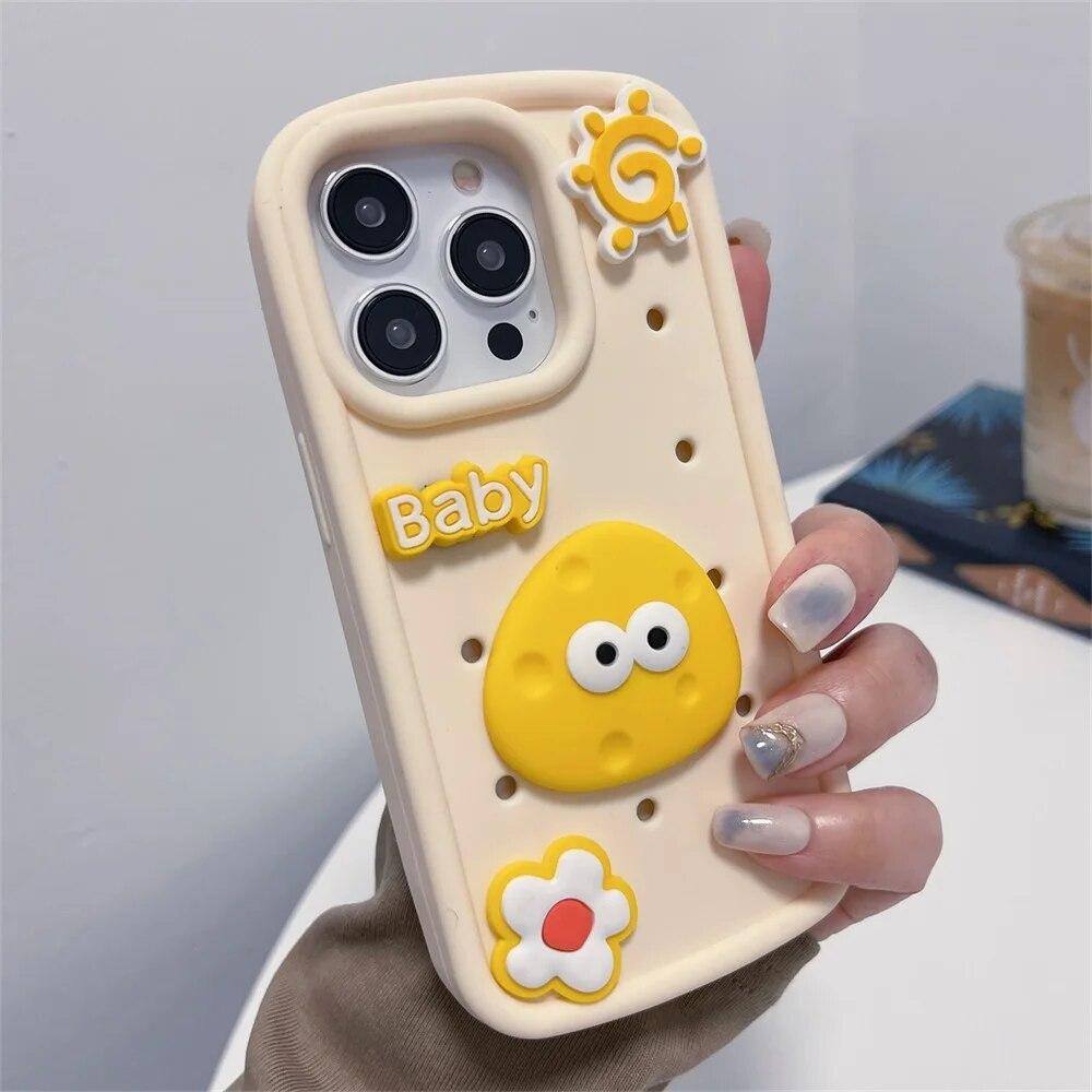 Чехол для телефона с 3D милой уткой для iPhone 15 Pro Max, чехол для iPhone 13 11 14 12 Pro Max, однотонный силиконовый противоударный бампер, мягкий чехол