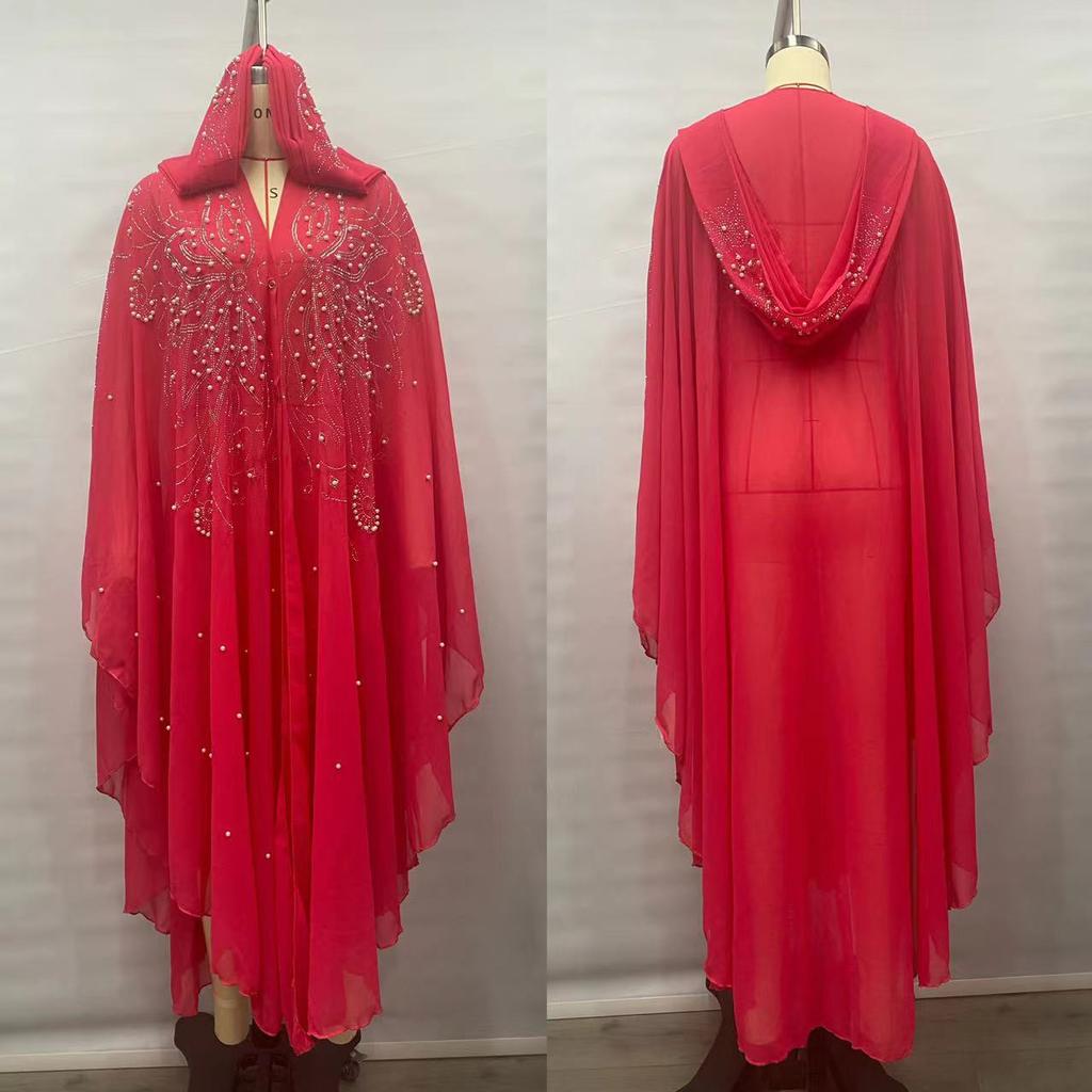 Женское мусульманское платье, вышитое бисером платье Абая, мусульманское платье с капюшоном, шифоновый кафтан, длинное платье, Ближний Восток, Африка, платье макси больших размеров