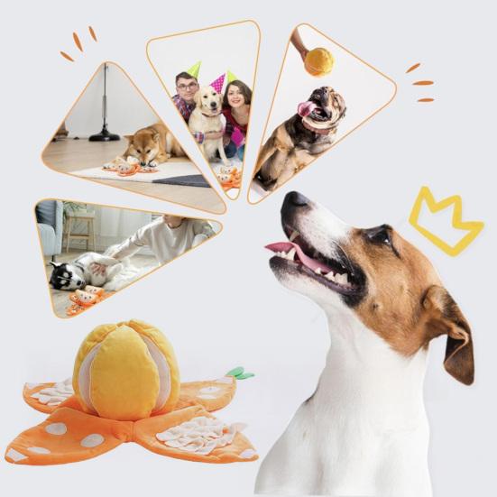 Плюшевая игрушка для собак Прятки Оранжевый Арбуз Пищащая Плюшевая Игрушка 3-в-1 Интерактивная Плюшевая Игрушка для Маленьких и Средних Собак Коврик для Обнюхивания с Шуршащей Бумагой