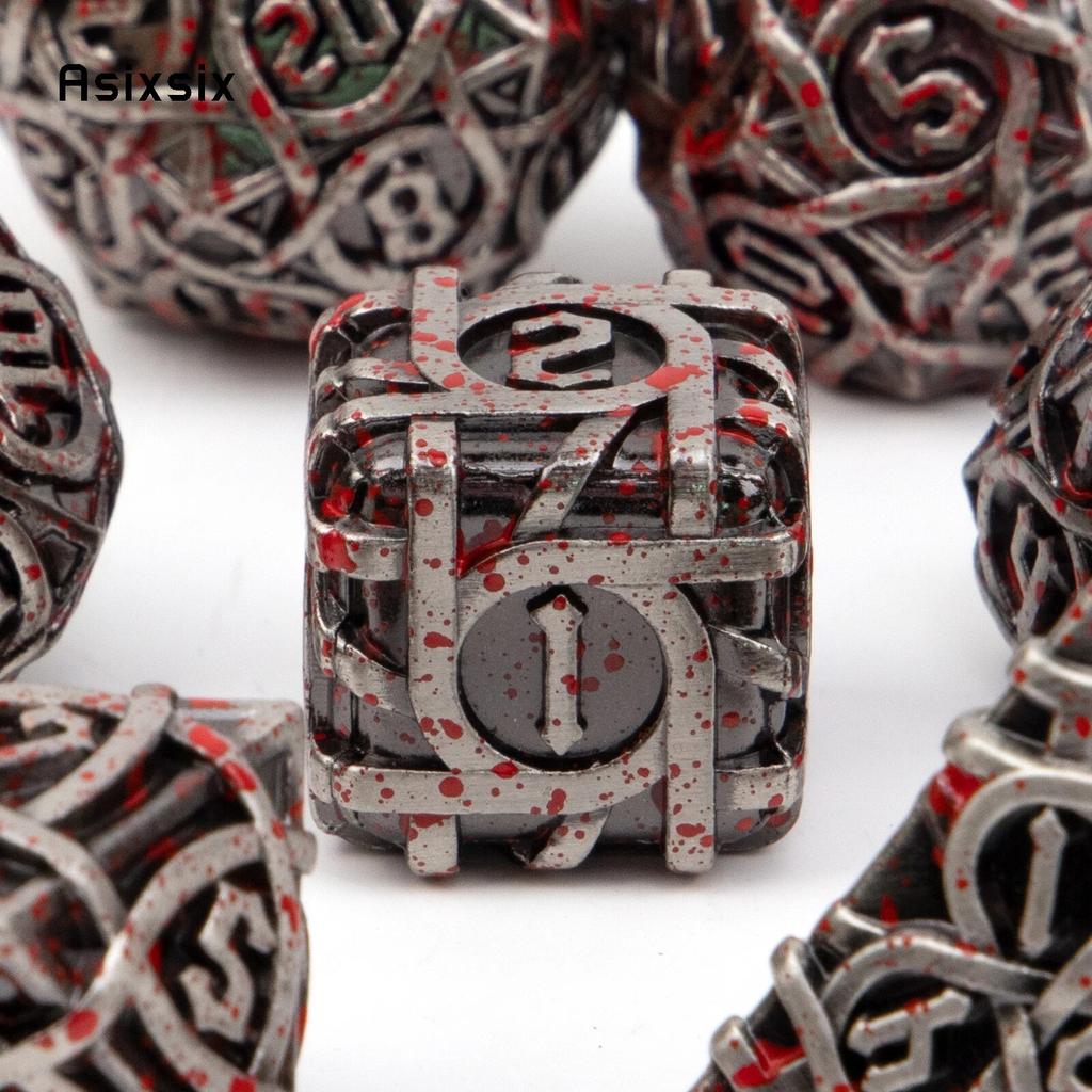 7 Pcs Silver Red Stripe Metal Dice Solid Metal Polyhedral Dice Set Suitable for Role-Playing RPG  Board Game Card Game