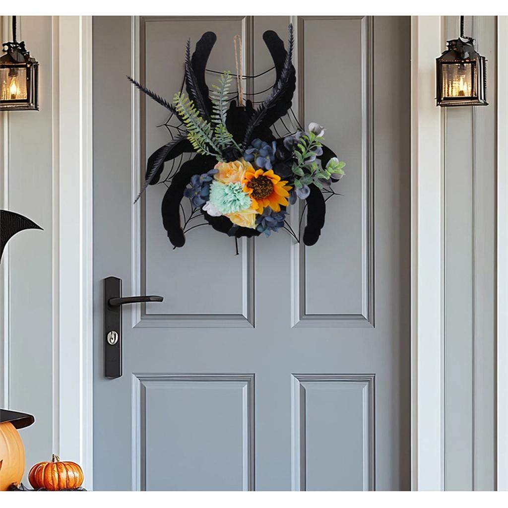 3D Паук Деревянная Табличка Подвеска на Дверь Цветочный Венок, Табличка Подвеска на Дверь Праздничная Атмосфера Декоративный Виноградный Круг Настенный