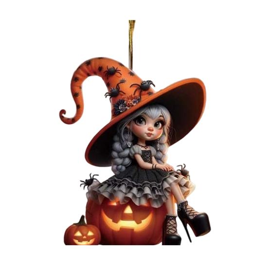 Halloween Witch Pendant Acrylic Car Charm Rearview Mirror Decoration Festive Atmosphere Scene Accessory