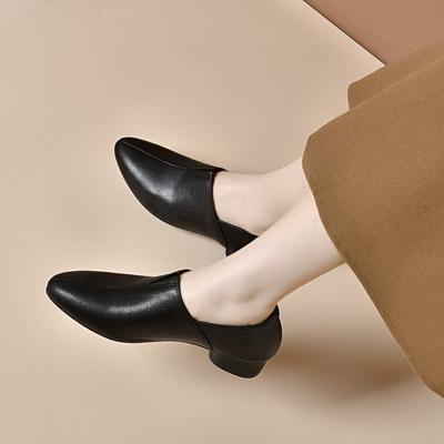Женские осенние простые туфли-лодочки с острым носком, мягкой поверхностью, на низком каблуке, удобные балетки из овчины