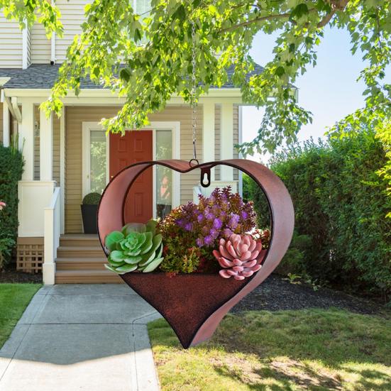 Настенный цветочный горшок в форме сердца для комнатных и уличных растений, металлическая вешалка для растений, декоративный садовый горшок
