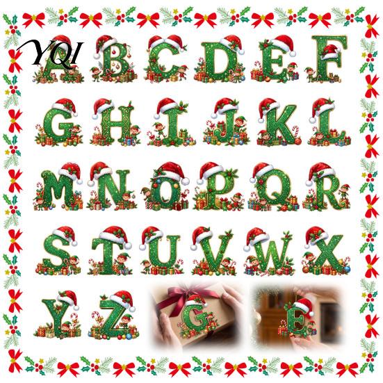 Santa Hat Letter Ornament Personalized 26 Alphabet Christmas with Elf Design, Acrylic Holiday Mantel Hanging Decor for Tree And Party Decorations
