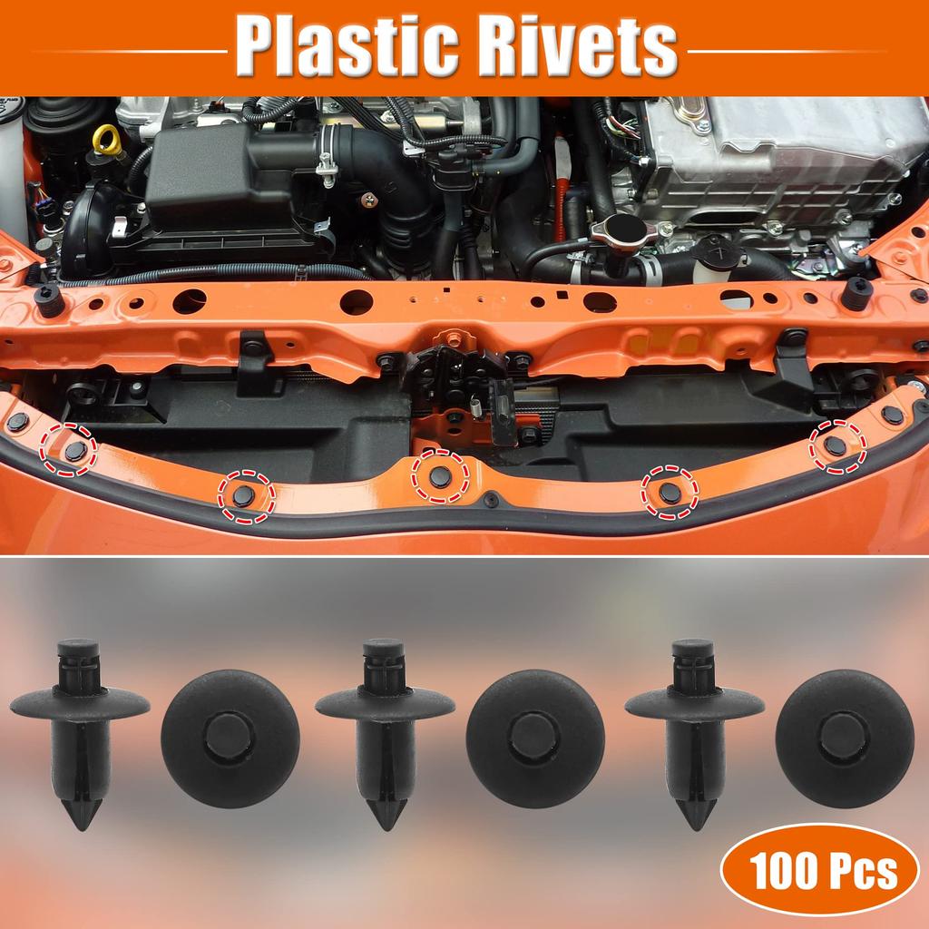 uxcell Rivets 0.3 inch (7 mm) Black Plastic Rivet Push Type Fender Retainer Clip for Car 100pcs