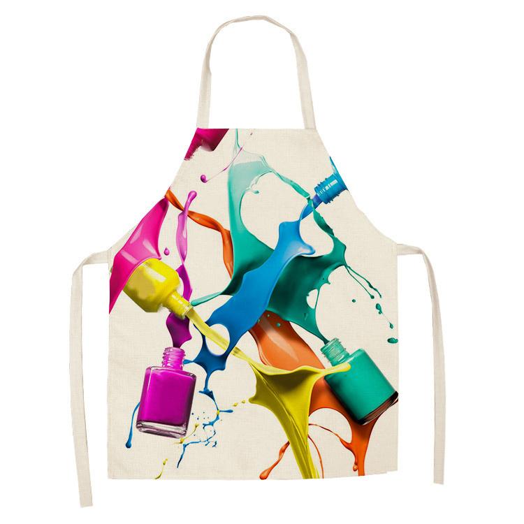 Новый льняной красочный лак для ногтей, косметика с тематическим принтом, кухонные фартуки, унисекс, званый ужин, нагрудник для приготовления пищи, забавный фартук для чистки, парикмахерский фартук