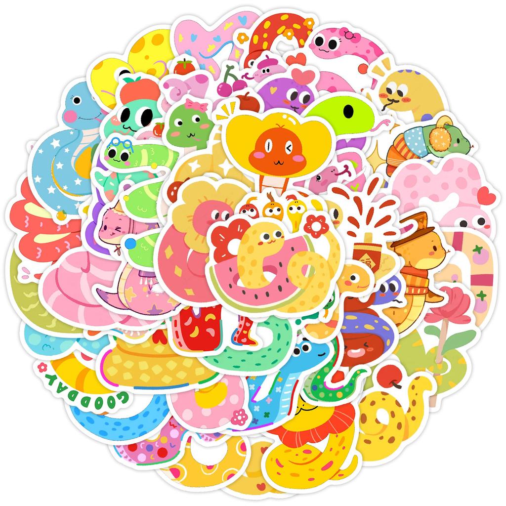 50 Pieces of Dopamine Colored Small Snake Doodle Stickers Creative Dopamine Stickers Water Cup Mobile Phone Waterproof Decorative Stickers