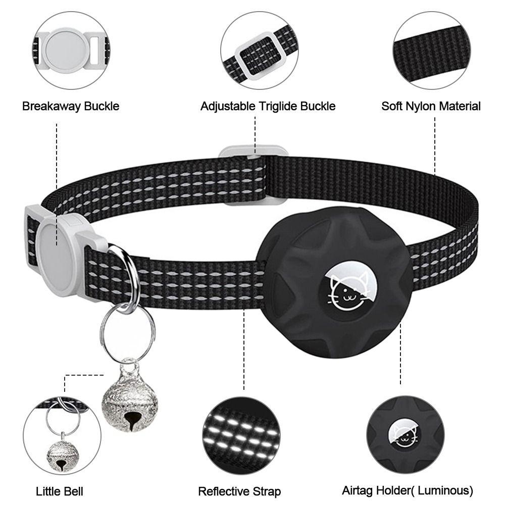 Cat Adjustable Reflective For Apple Airtags Holder Tracker Box Pet Collar Anti-lost Collar