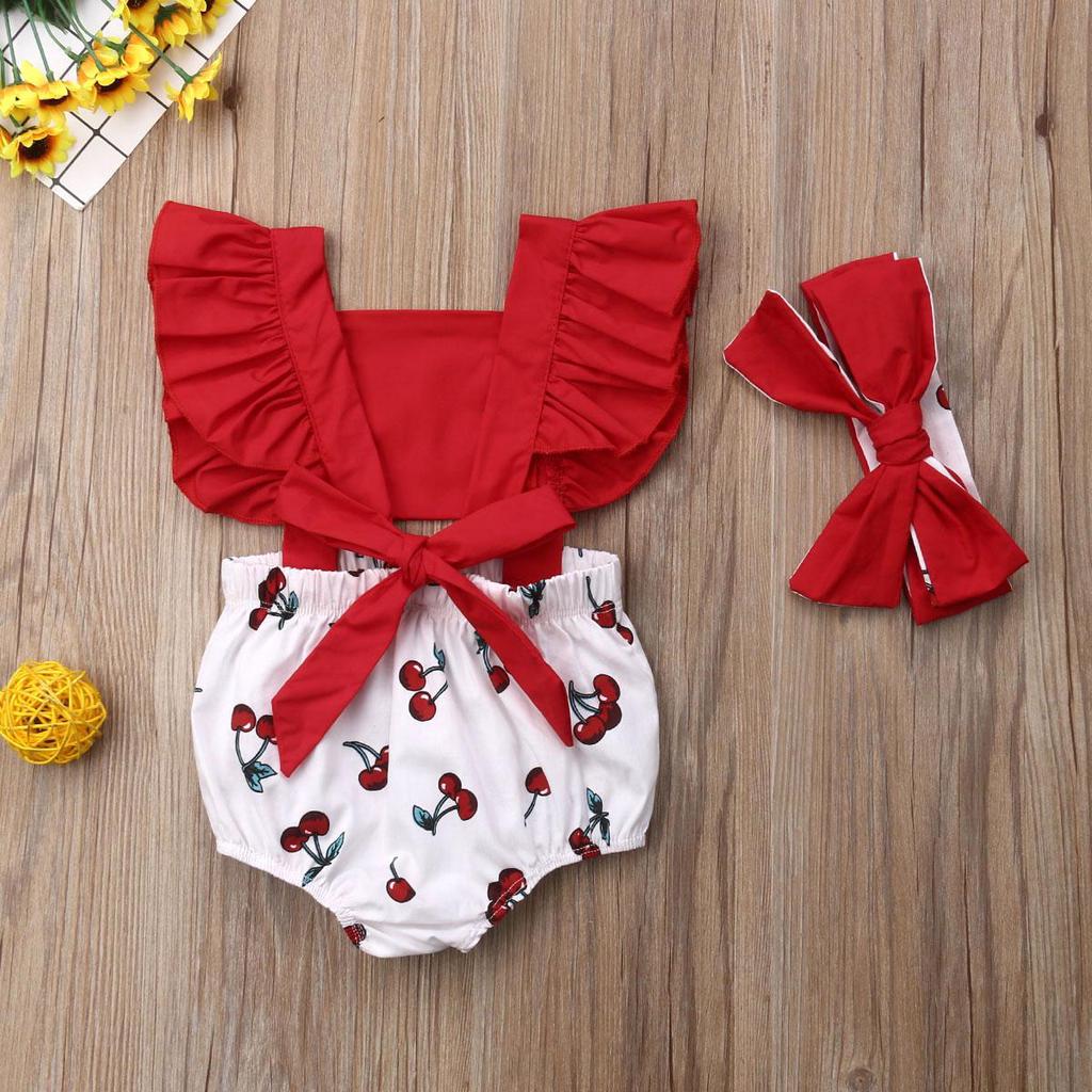 2Pcs Newborn Kids Baby Girl Ruffle Romper Big Bow Bodysuit Outfits Summer Set