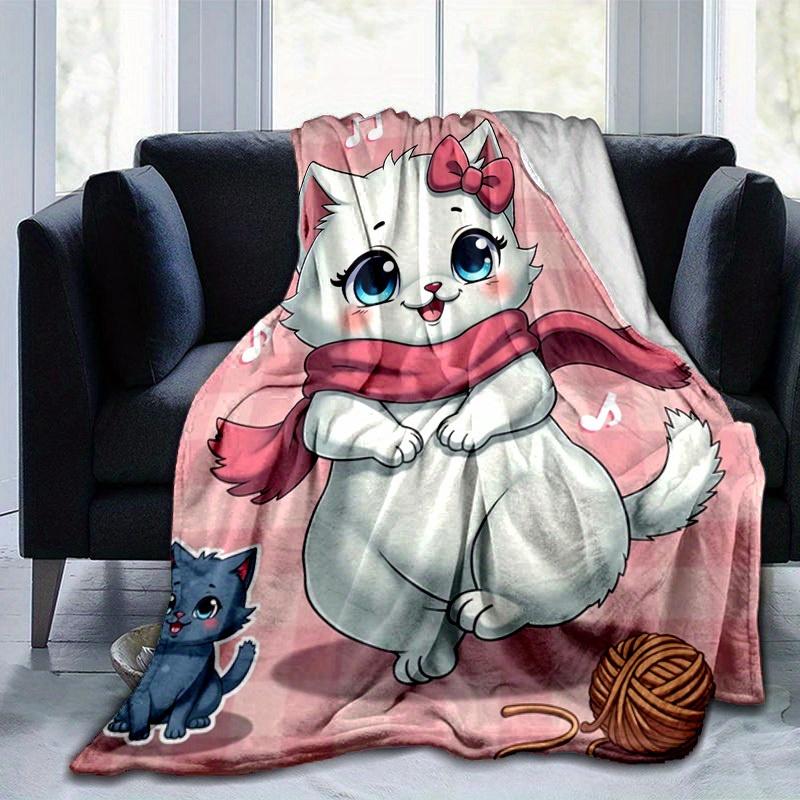 1PC Cute Cartoon Cat Blanket, Seasonal Universal Home Decoration Blanket, for Decorating Your Own Sofa and Living Room, Super Soft Flannel,