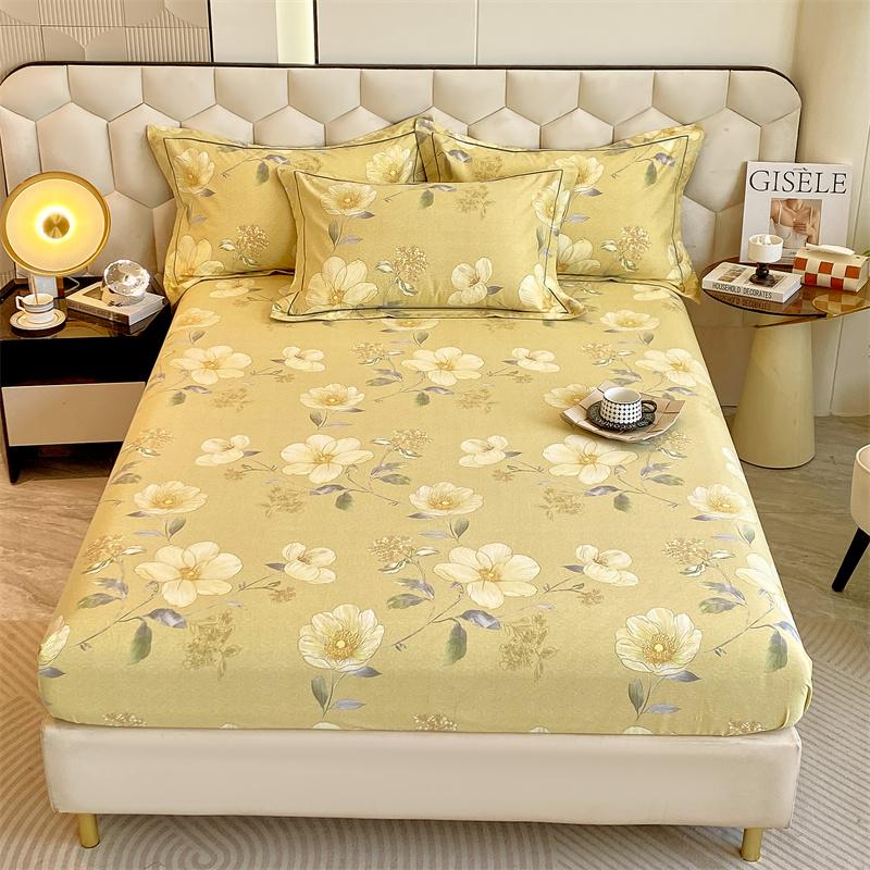 100% Cotton Bedsheet Skin-friendly Fitted Sheet Brushed Bed Cover Printed Bed Linen Elastic Sheets Drap De Lit (No Pillowcase)
