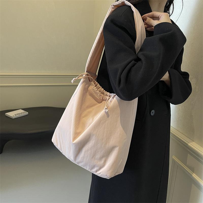 Large Capacity Tote Bag Women's Waterproof Nylon Bag Plus Cotton Soft Waxy Single Shoulder Bag Commuter Student Crossbody Bag