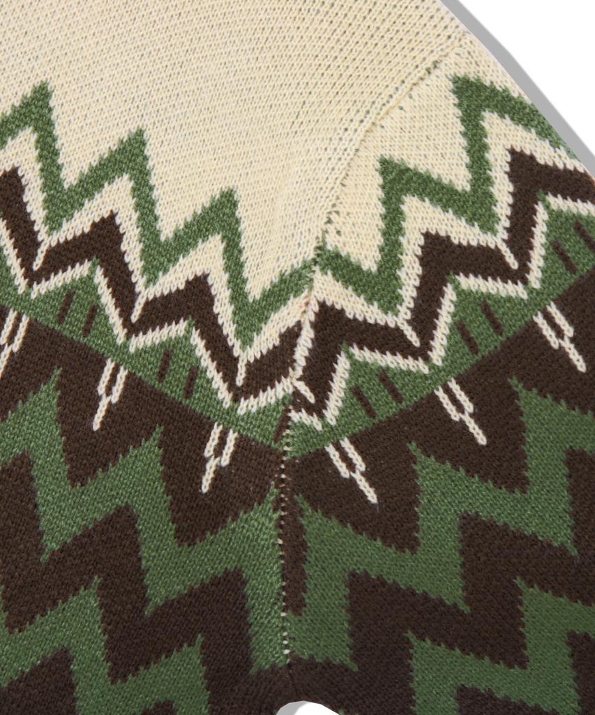 TRILLION Washable Nordic Jacquard Collar Neck 2-Way Zip-Up Knit [Beige]