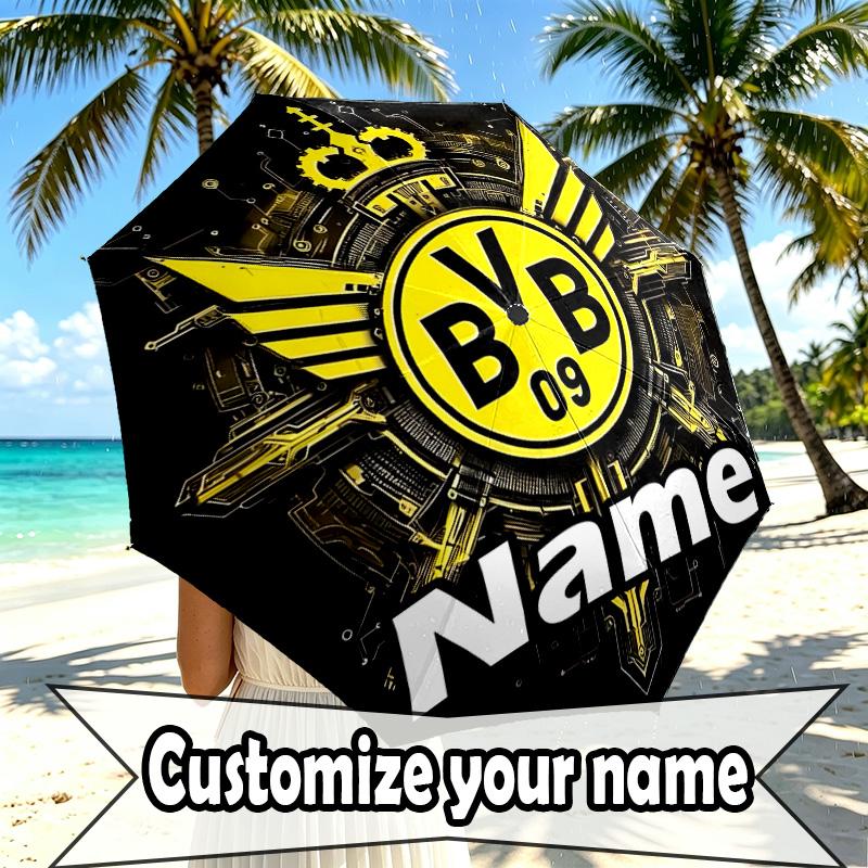 Custom Name Personalized Borussia Dortmund Print Umbrella, Auto Open Close, 8‑Rib Sturdy Frame, Commute Camping Hiking Use, Birthday Gift