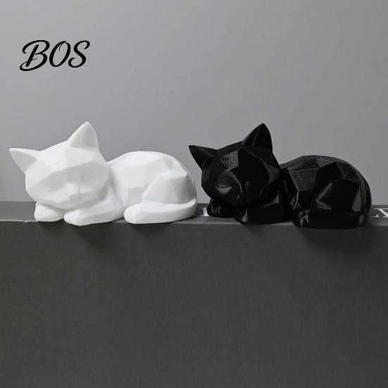 Small Cat Desk Decorations 3D Printed Sleeping Figurines, Geometric Statue, Minimalist Cute Mini Desktop Ornaments Art Crafts Decoration for