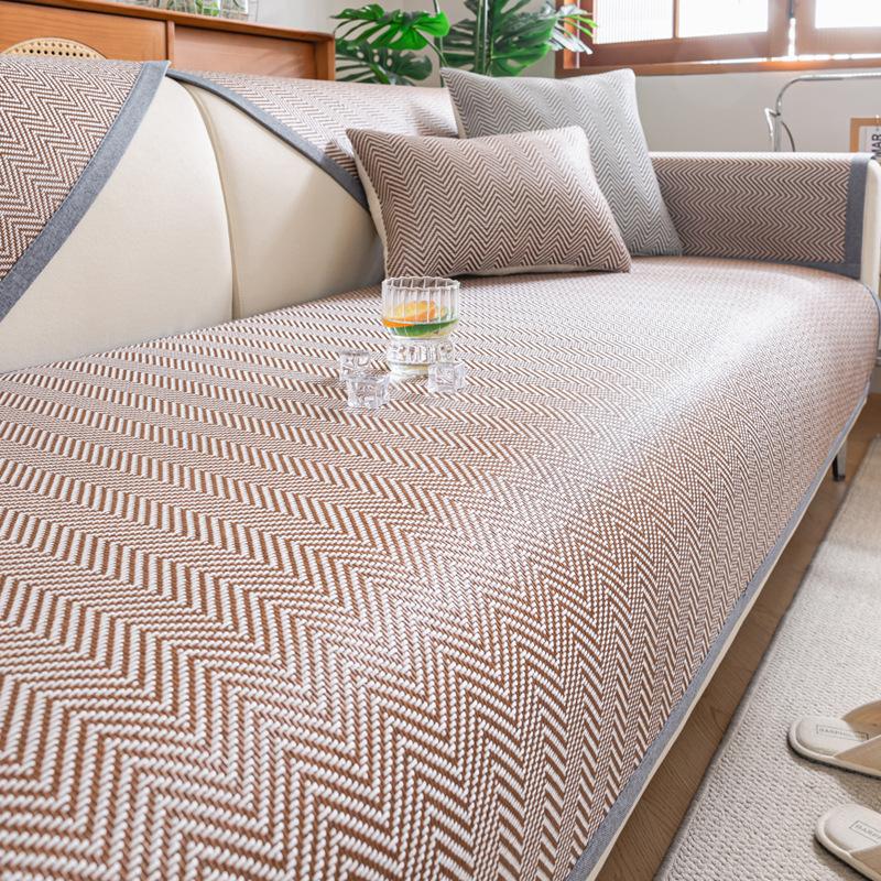 Ice Rattan Sofa Cushion Summer New Fresh Ice Silk Mat Fixed Non-Slip Foldable Cool Ice Silk Seat Cushion