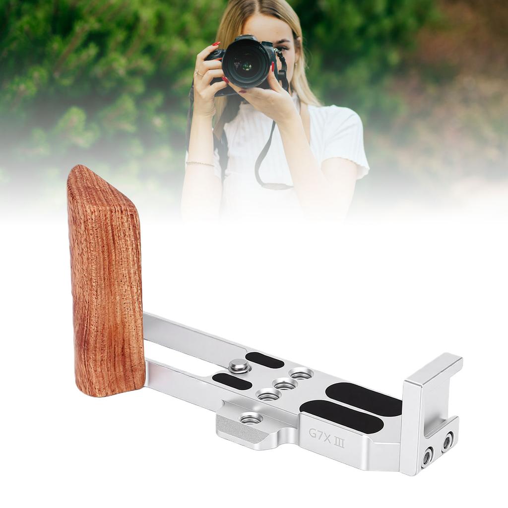 Wooden L Shape Handle Grip Fit for G7XII G7XIII Camera with Quick Release Baseplate Hand Grip Holder