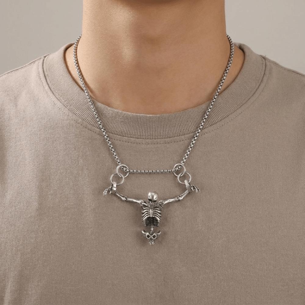 Gothic Men Necklace Zinc Zinc Alloy Clavicle Chain Simple Skull Head Pendent Halloween