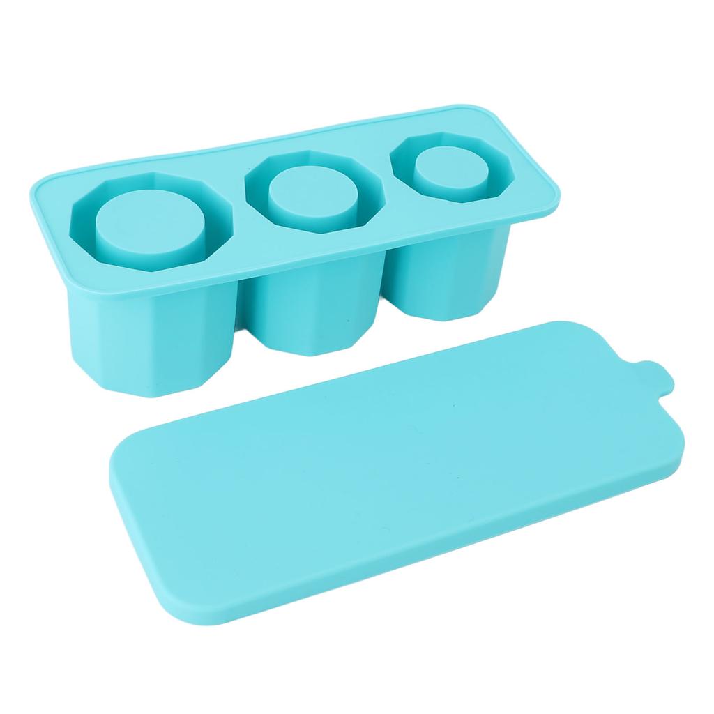 Tumbler Ice Mold Easy Fill Silicone 3 Cavity Hollow Cylinder Ice Ring for Whiskey Cold Drink Lake Blue