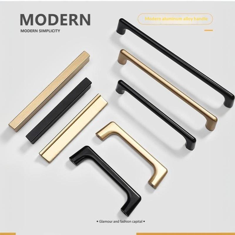 Matte Gold Black Aluminum Alloy Drawer Pulls Fingerprint Resistant Smooth Finish Kitchen Cabinet Handles for Hotel Room Renovation