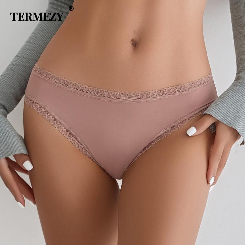 TERMEZY Сексуальные женские трусики с кружевной отделкой, с низкой посадкой, бесшовные, удобные, однотонные, мягкое интимное нижнее белье