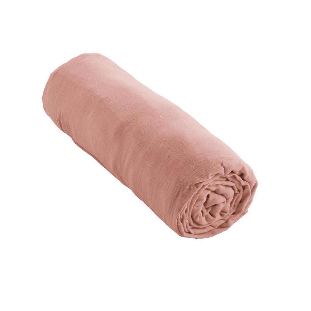 Drap housse 160x200 cm en Gaze de coton Rose